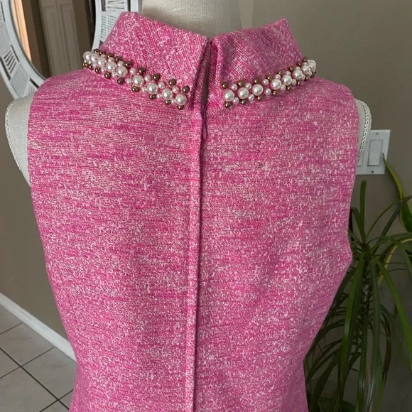 NWOT Lilly Pulitzer 10 Dress Portia Pink Shimmer Pearl Collar Sleeveless Tweed - Picture 10 of 13